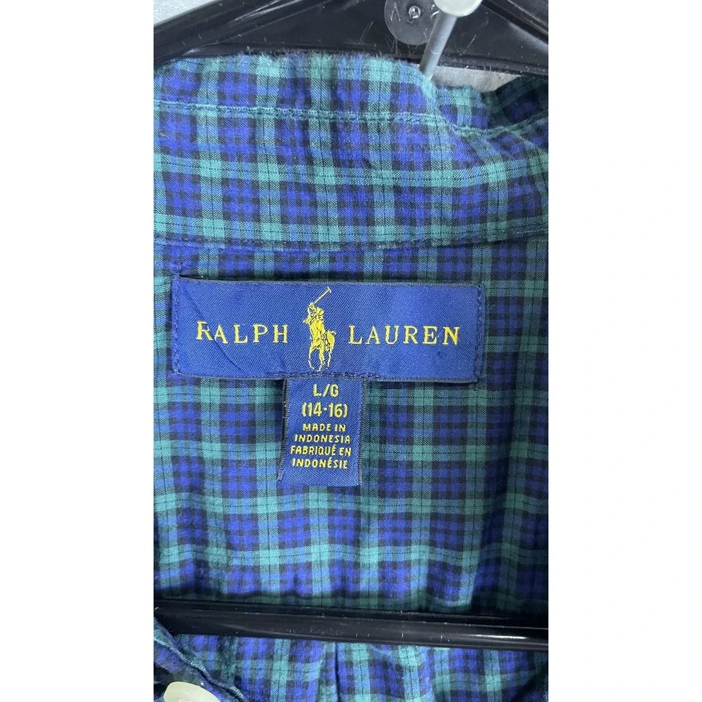 Ralph Lauren Shirt Boys Large 14-16 Green Button‎ Down Long Sleeve Pony Logo